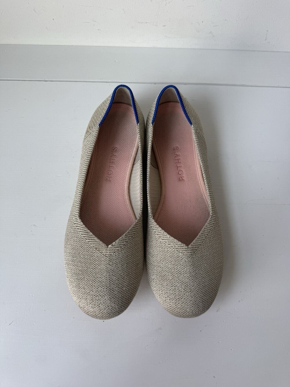 Rothy's The Flat Round Toe Knit Ballet Flats Shoes Sz 9 Champagne Gold